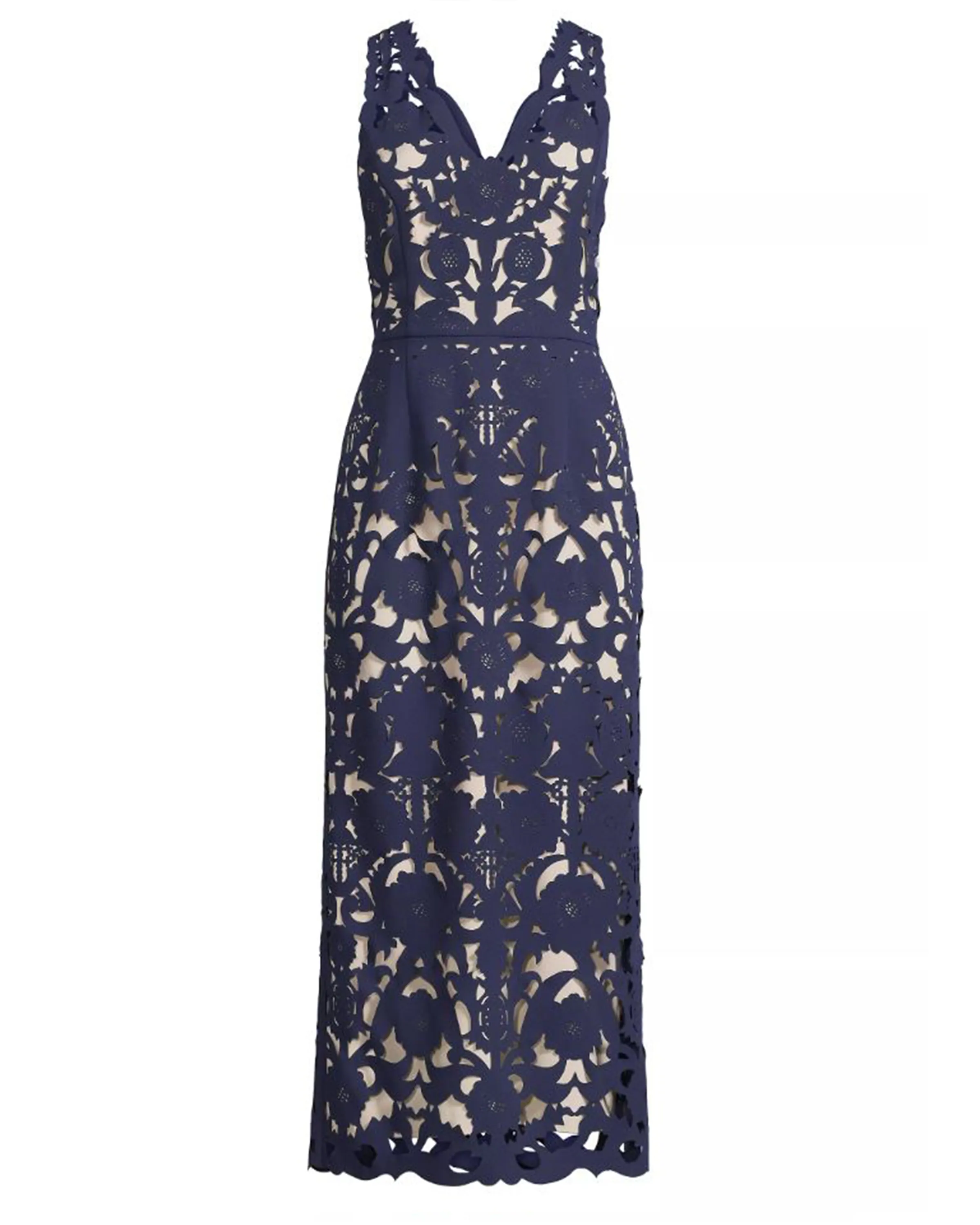 Sleeveless Floral Crepe Laser-Cut Midi Dress