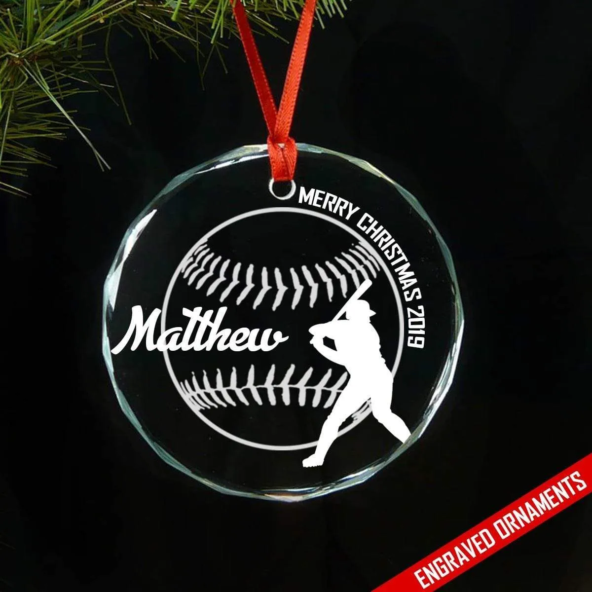 Softball And Baseball (CUSTOM) Premium Engraved Ornament