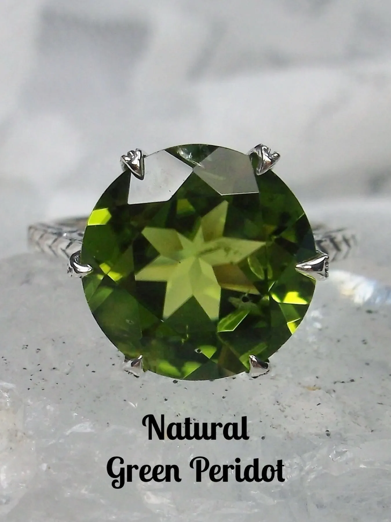 Solitaire Ring, Peridot Green Classic Victorian Jewelry #D37