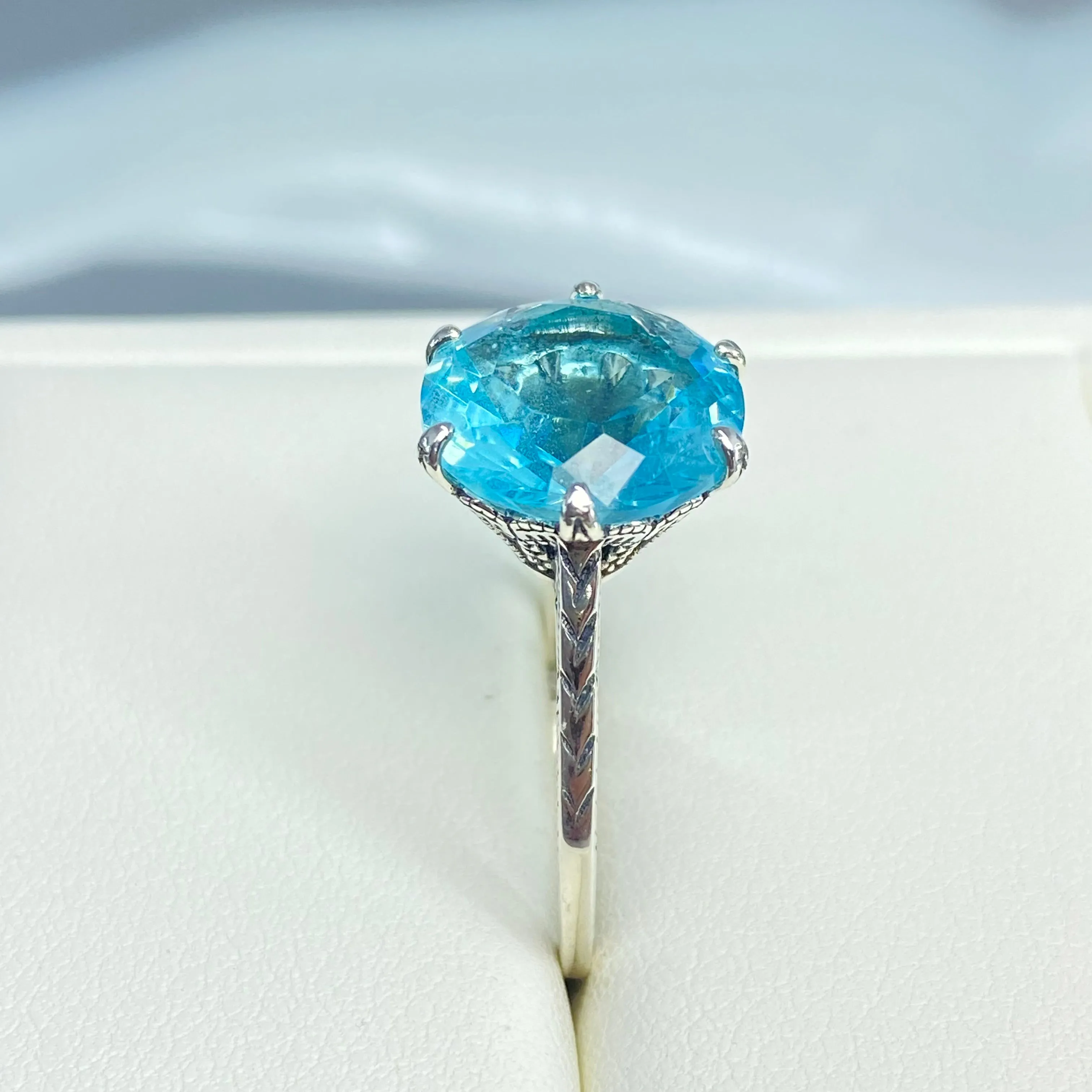 Solitaire Ring, Size 4, Aquamarine Blue Classic Jewelry #D37 - Ready to Ship