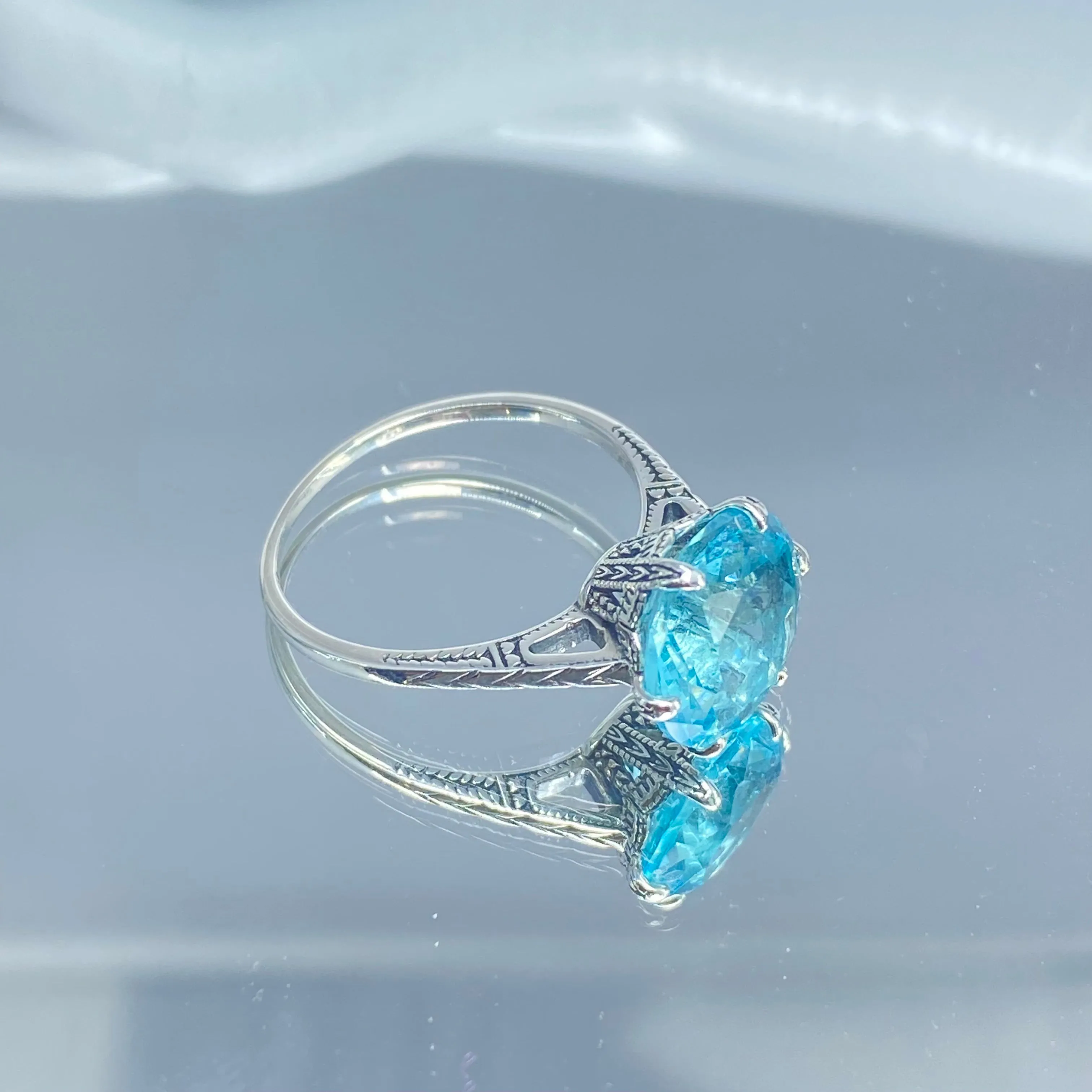 Solitaire Ring, Size 4, Aquamarine Blue Classic Jewelry #D37 - Ready to Ship