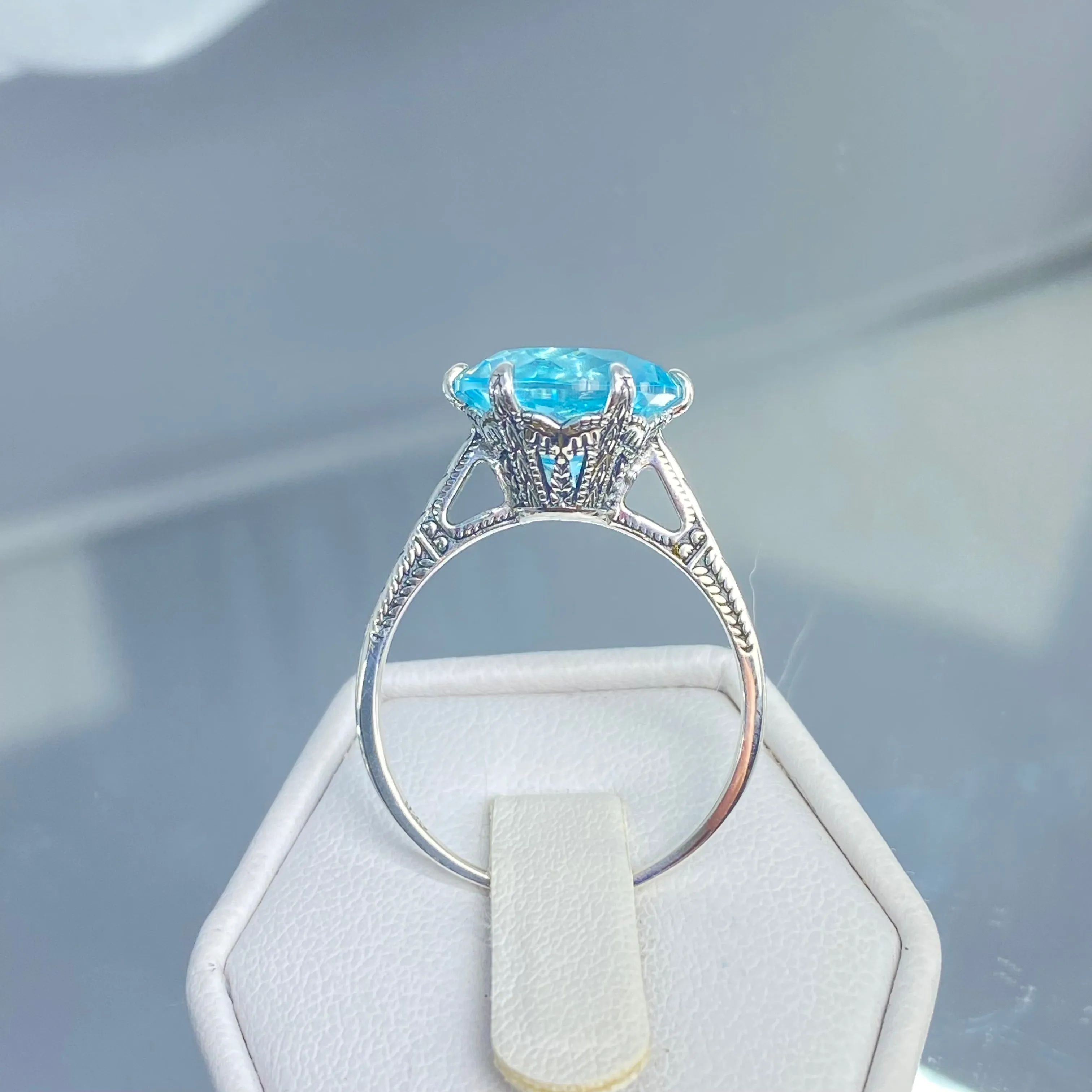 Solitaire Ring, Size 4, Aquamarine Blue Classic Jewelry #D37 - Ready to Ship