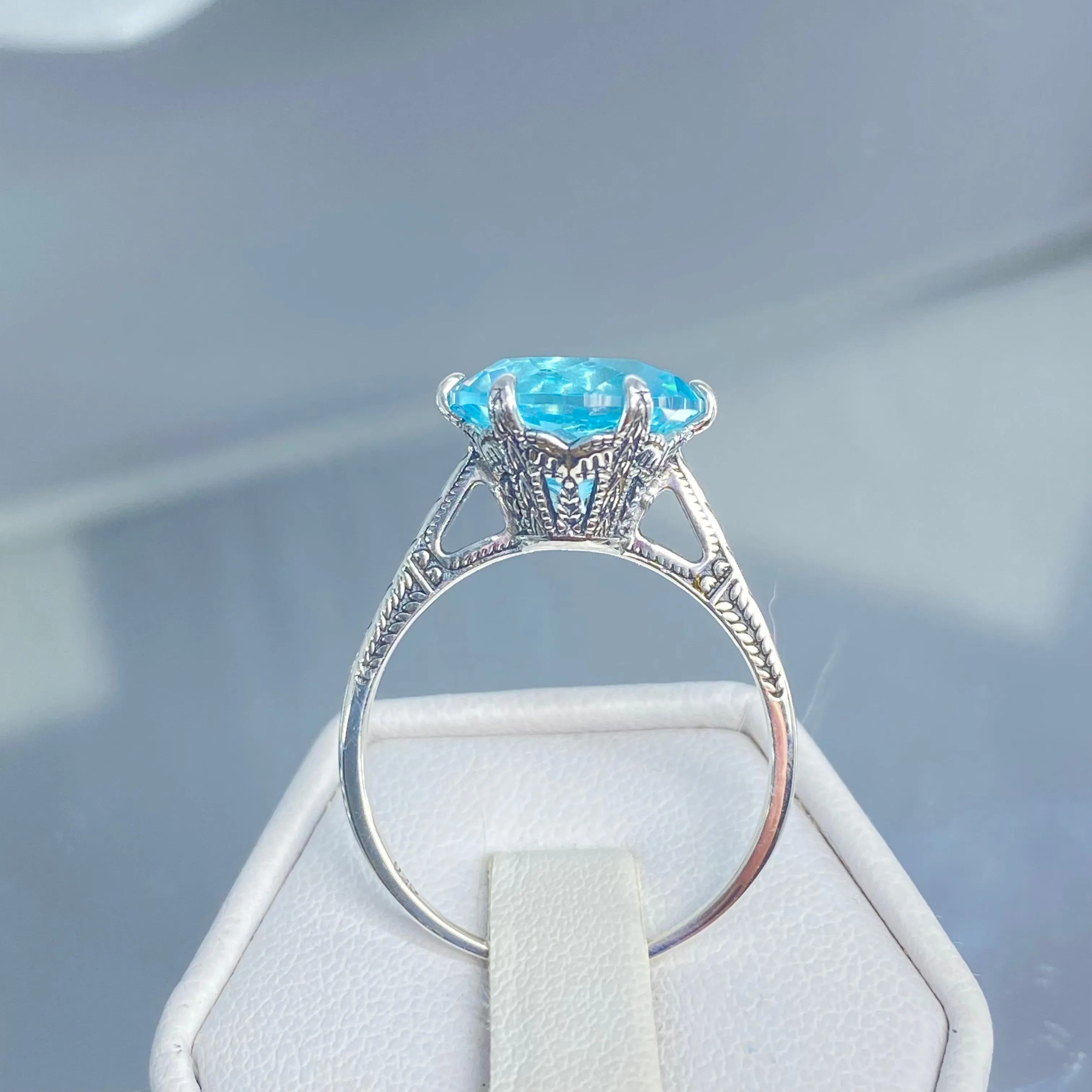 Solitaire Ring, Size 4, Aquamarine Blue Classic Jewelry #D37 - Ready to Ship