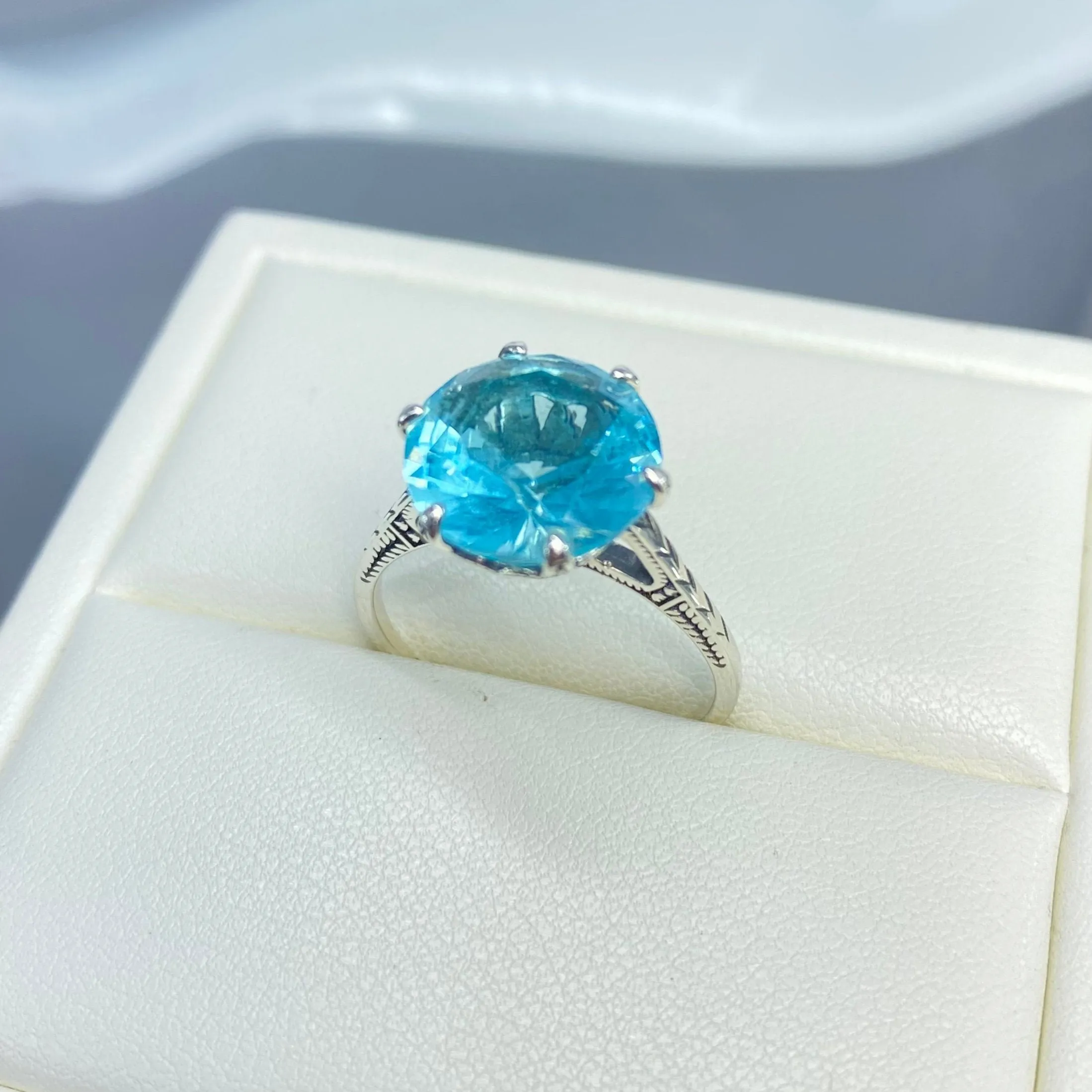 Solitaire Ring, Size 4, Aquamarine Blue Classic Jewelry #D37 - Ready to Ship