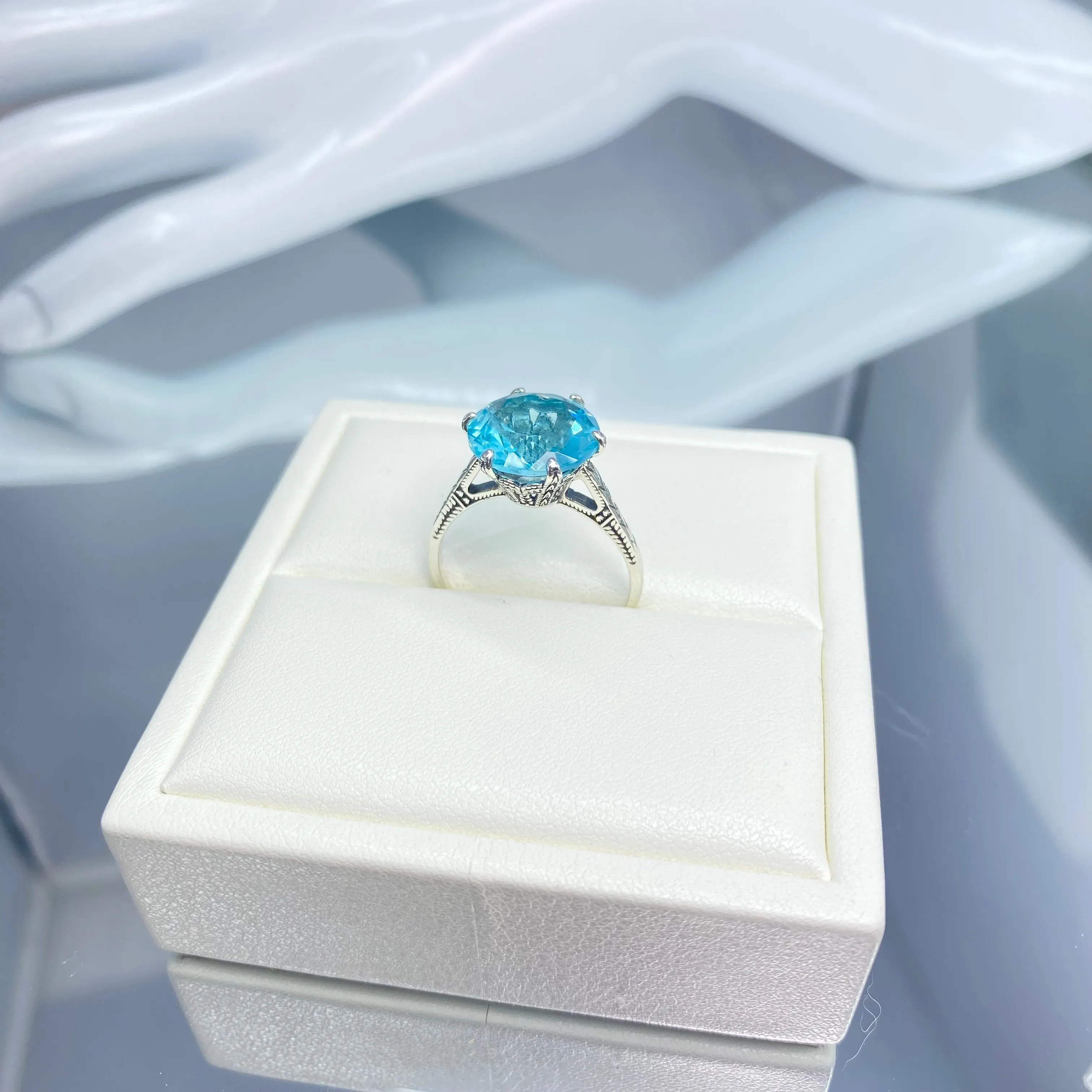 Solitaire Ring, Size 4, Aquamarine Blue Classic Jewelry #D37 - Ready to Ship