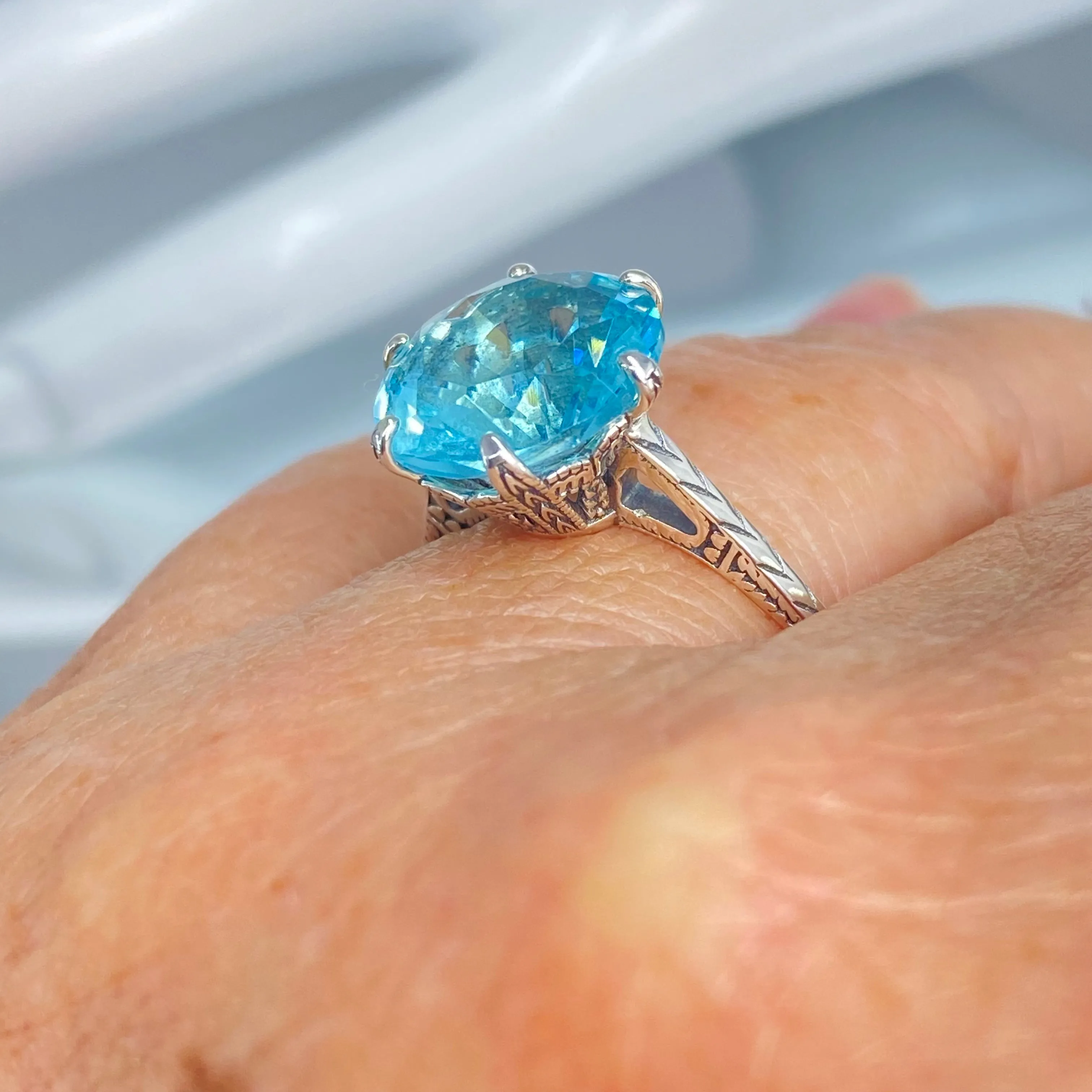 Solitaire Ring, Size 4, Aquamarine Blue Classic Jewelry #D37 - Ready to Ship