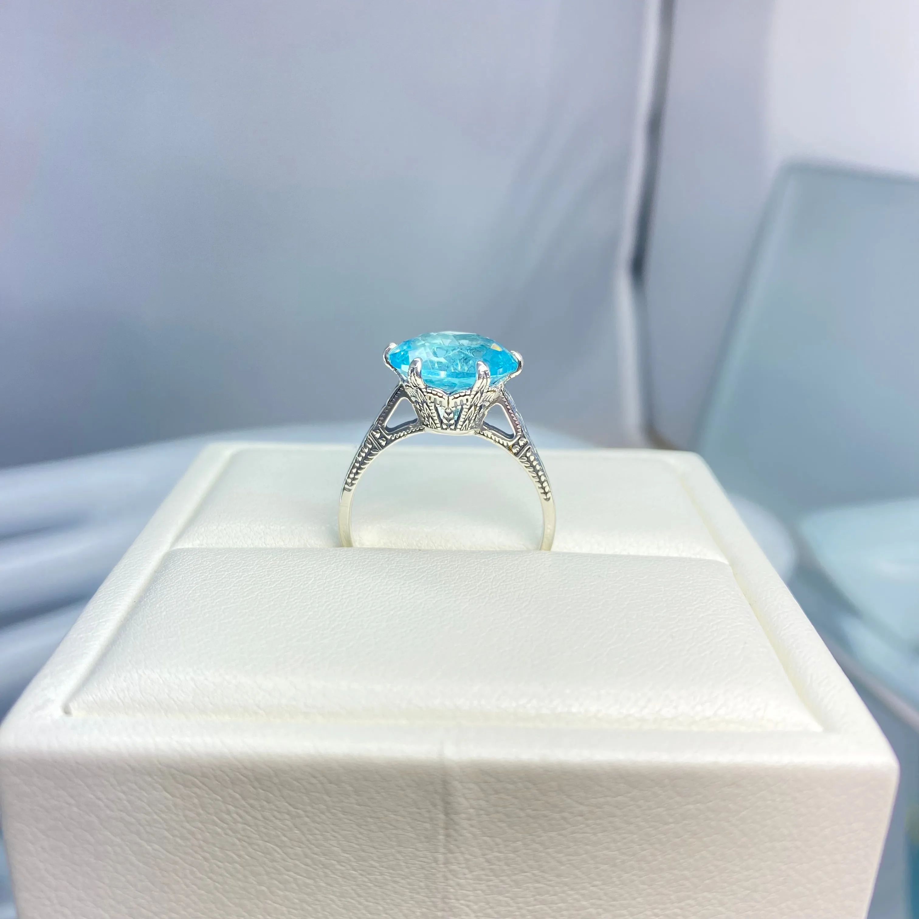 Solitaire Ring, Size 4, Aquamarine Blue Classic Jewelry #D37 - Ready to Ship
