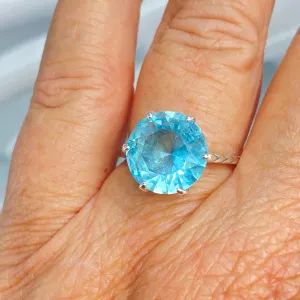 Solitaire Ring, Size 4, Aquamarine Blue Classic Jewelry #D37 - Ready to Ship