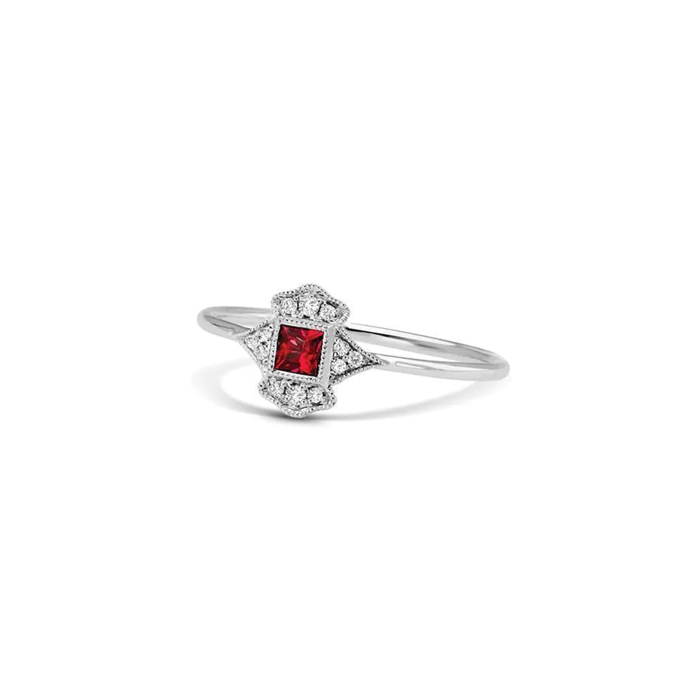 Square Ruby Pavé Filigree Ring