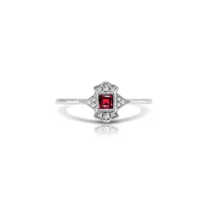 Square Ruby Pavé Filigree Ring