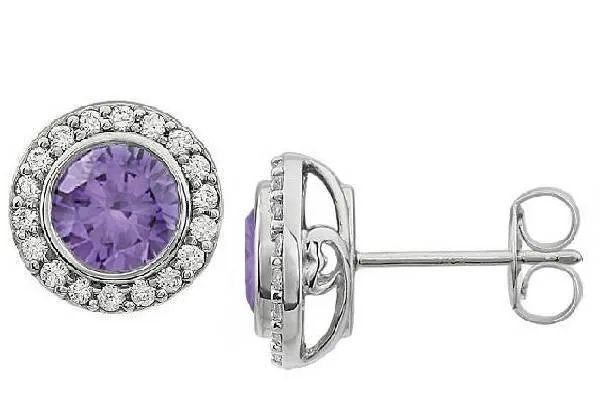 Sterling Gemstone Halo Earrings