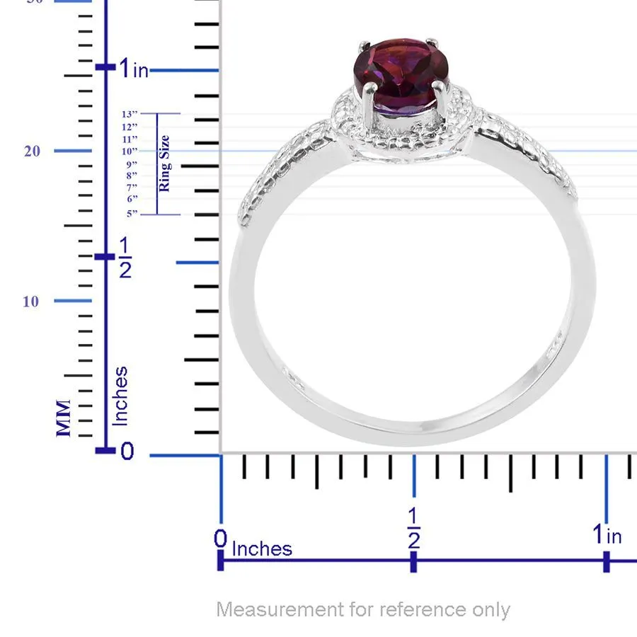 Sterling Silver Halo Red Quartz Solitaire Ring (Size 8 Only)