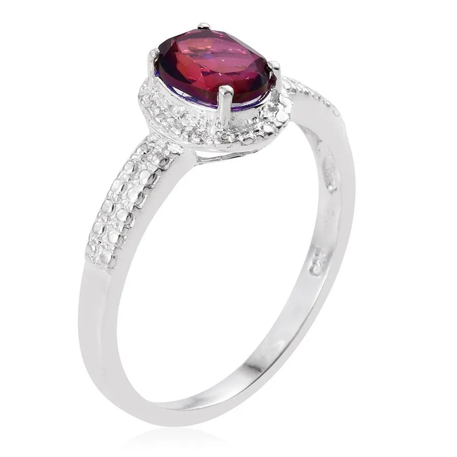 Sterling Silver Halo Red Quartz Solitaire Ring (Size 8 Only)