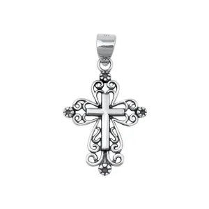 Sterling Silver Ornate Cross Pendant Filigree Swirl Spiral Curl Elegant Charm