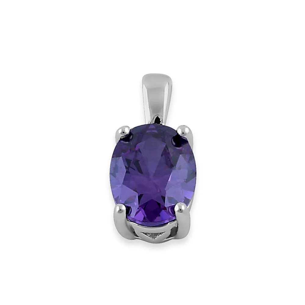 Sterling Silver Oval Amethyst CZ Filigree Pendant