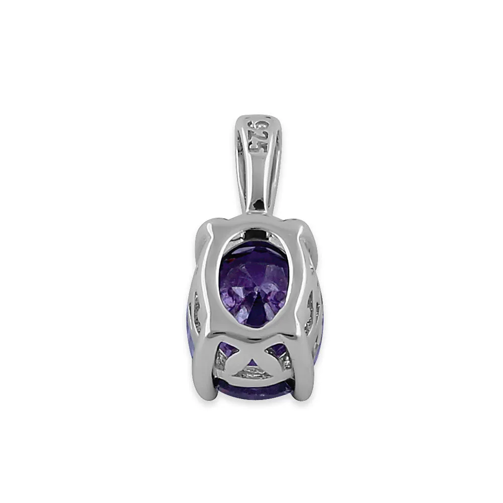 Sterling Silver Oval Amethyst CZ Filigree Pendant
