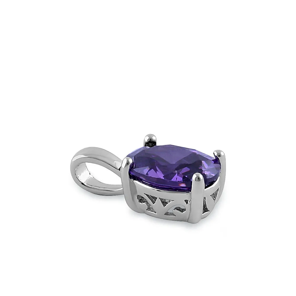 Sterling Silver Oval Amethyst CZ Filigree Pendant