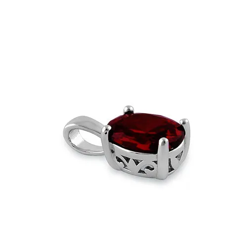 Sterling Silver Oval Garnet CZ Filigree Pendant
