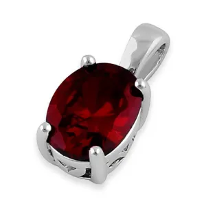 Sterling Silver Oval Garnet CZ Filigree Pendant