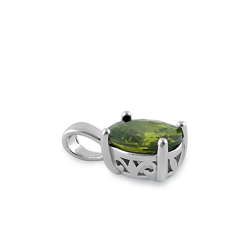 Sterling Silver Oval Peridot CZ Filigree Pendant