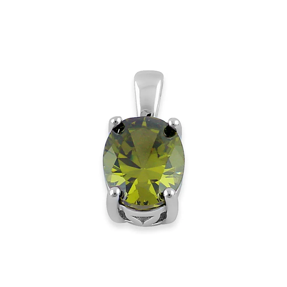 Sterling Silver Oval Peridot CZ Filigree Pendant