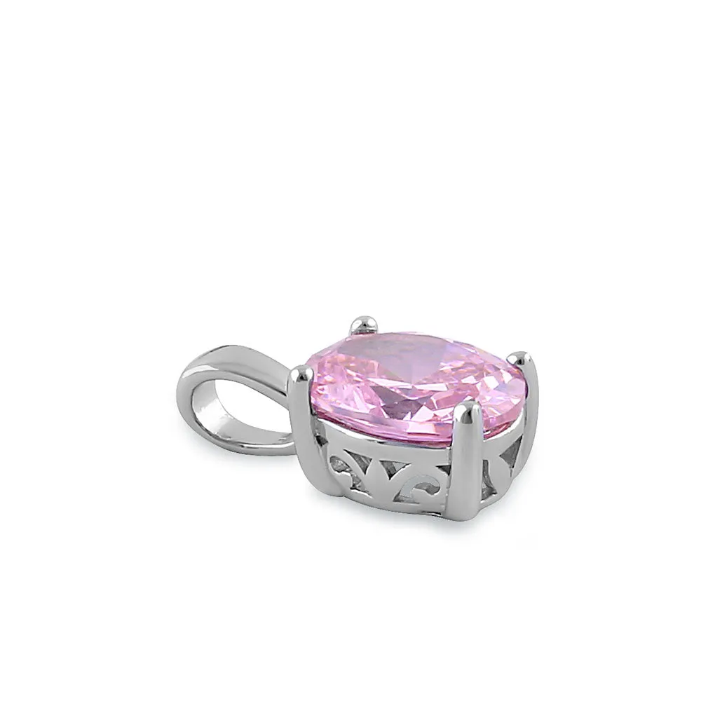 Sterling Silver Oval Pink CZ Filigree Pendant