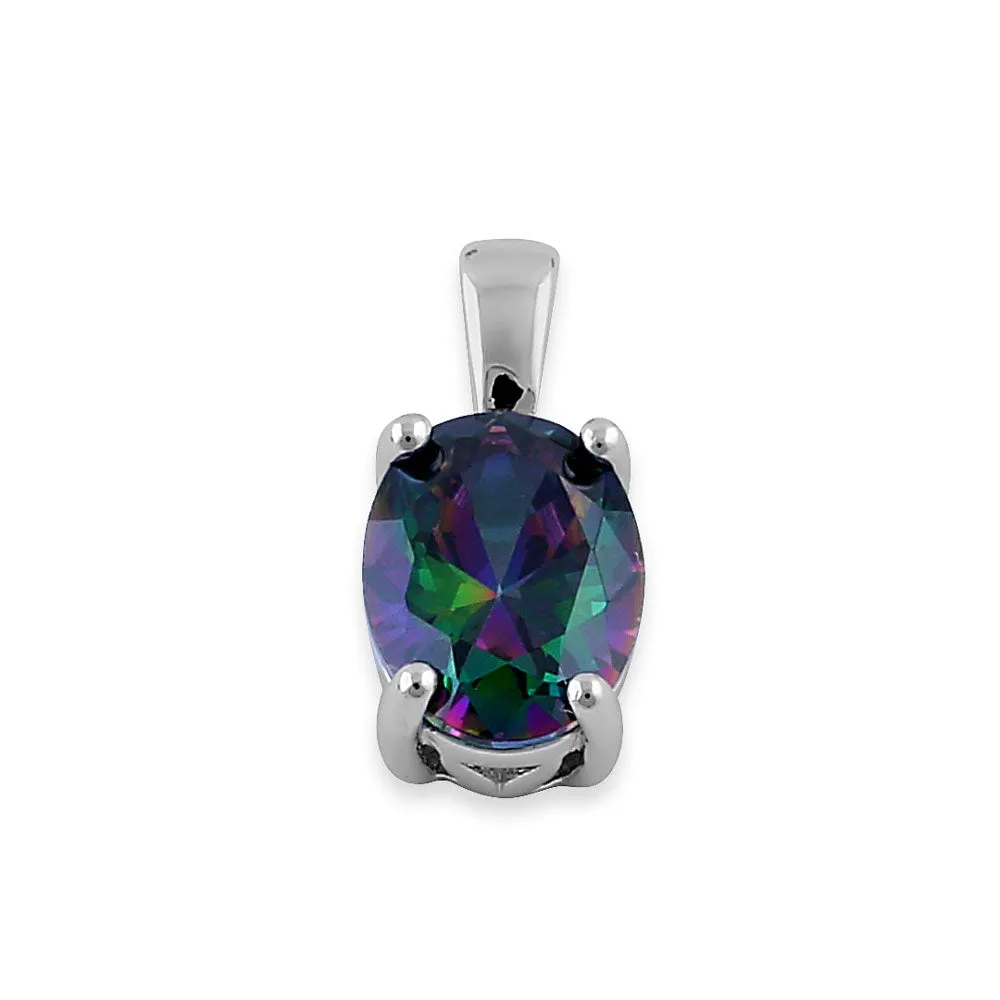 Sterling Silver Oval Rainbow CZ Filigree Pendant