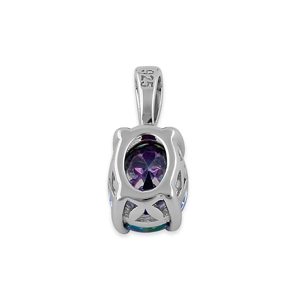 Sterling Silver Oval Rainbow CZ Filigree Pendant