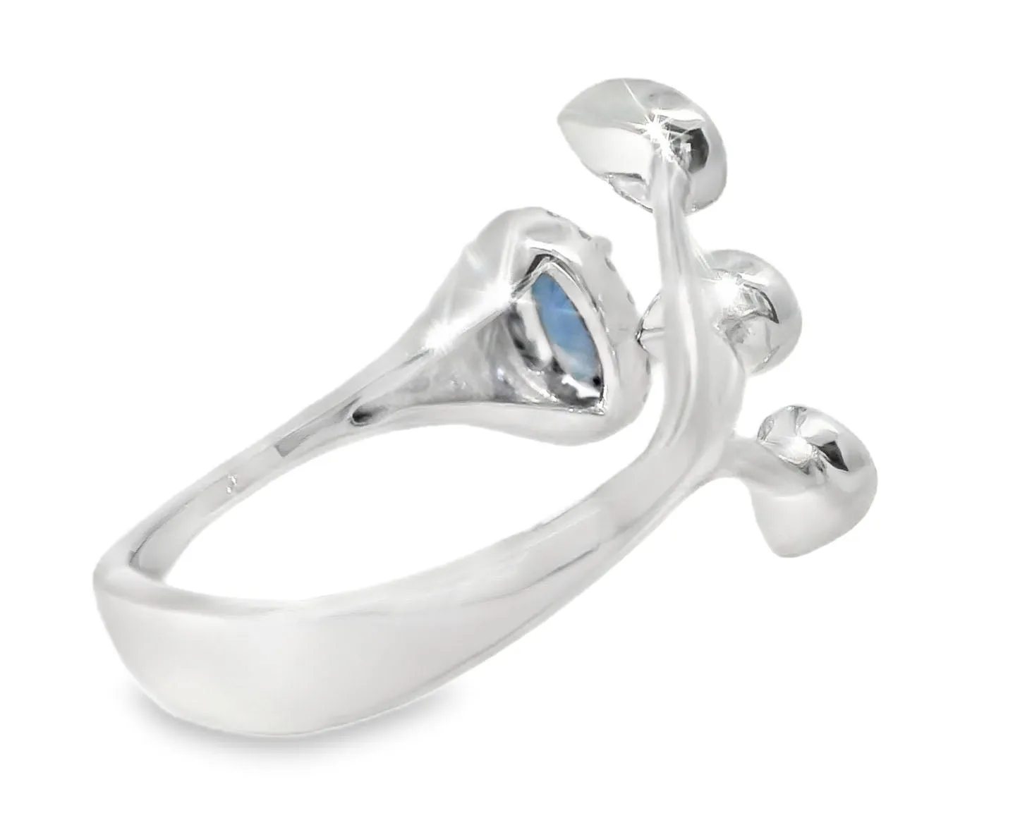 Stunninig 18K White Gold Designer Sapphire Diamond Wire Leaf Filigree Band Ring
