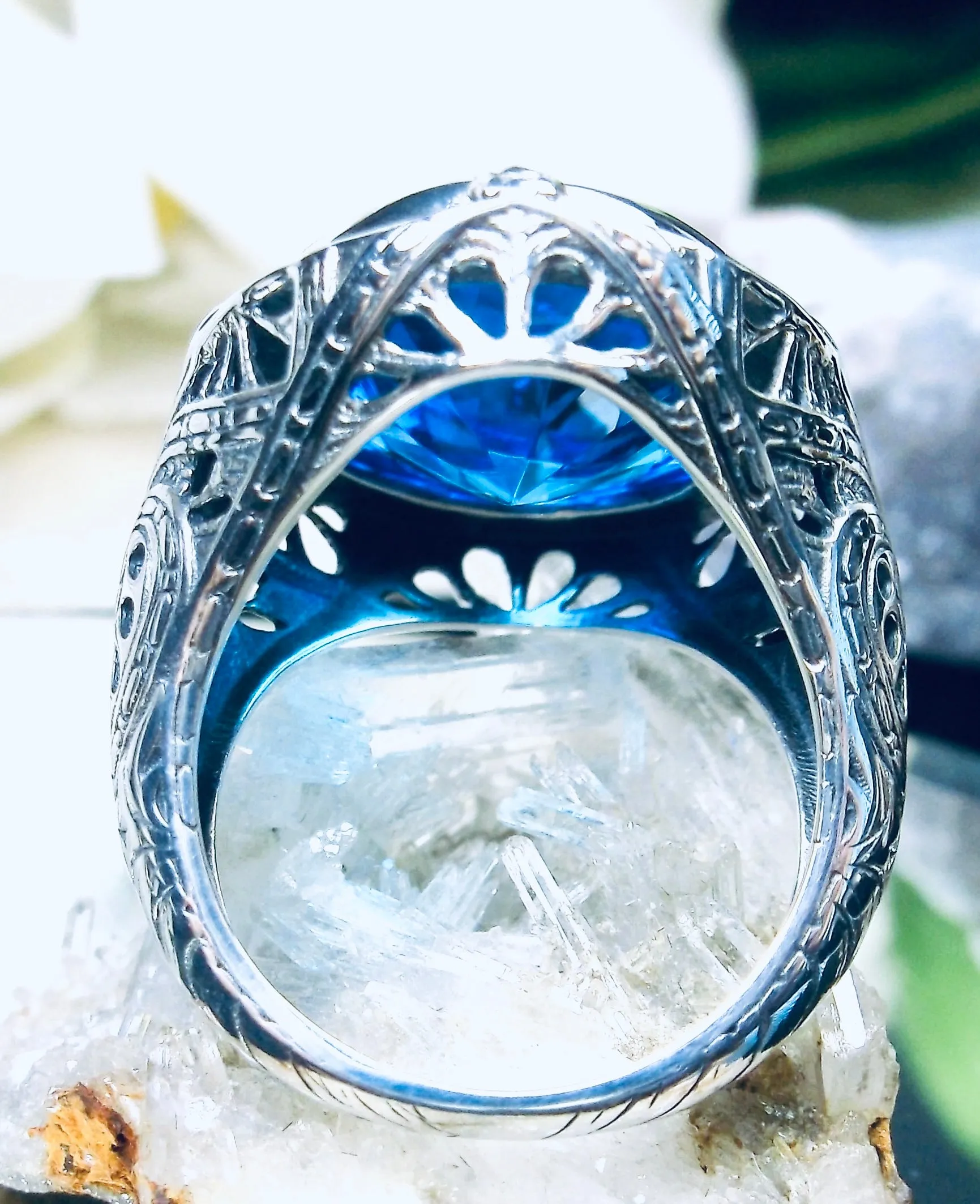 Swiss Blue Ring, Large Oval Ring, Victorian Jewelry Design#D2