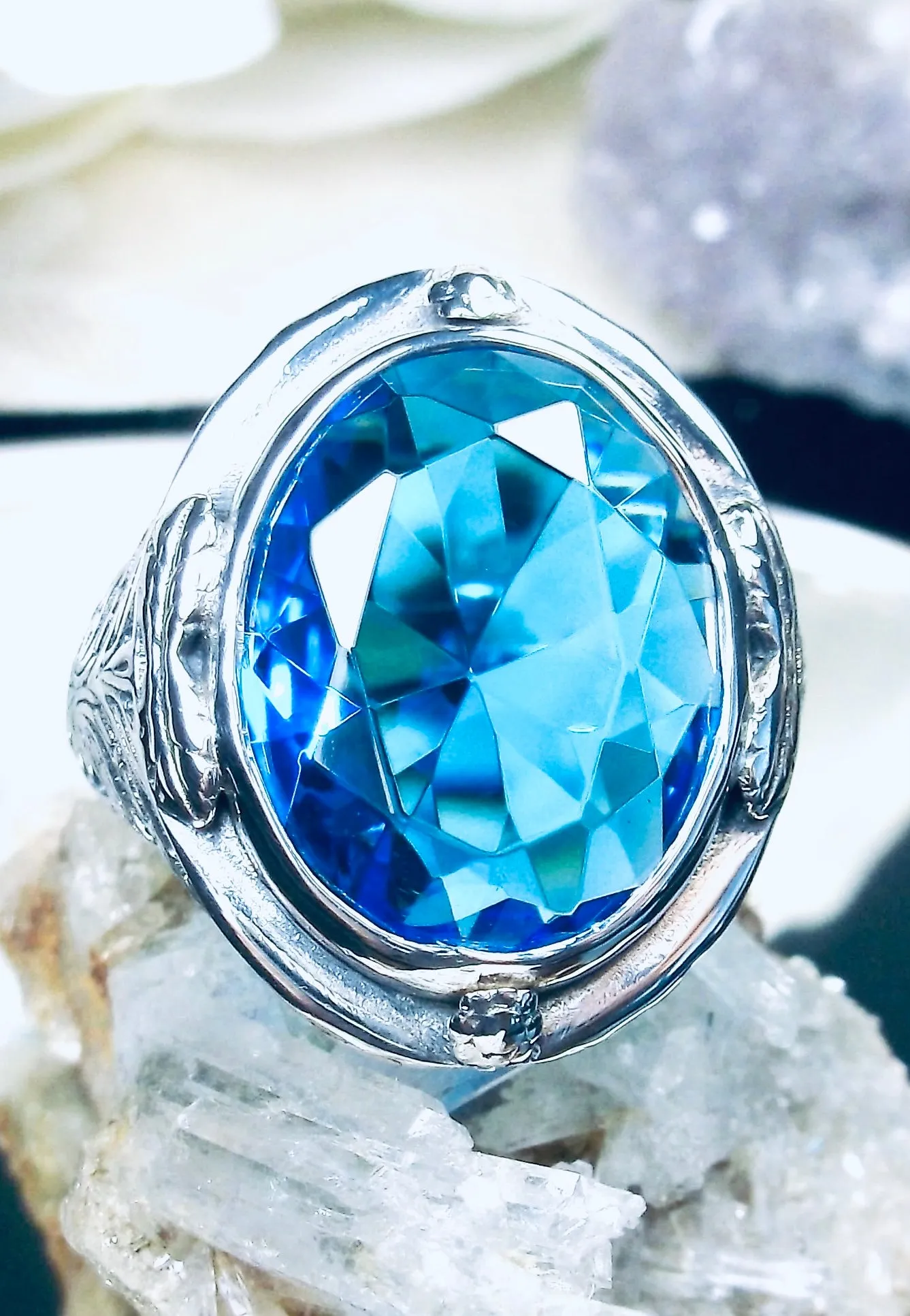 Swiss Blue Ring, Large Oval Ring, Victorian Jewelry Design#D2