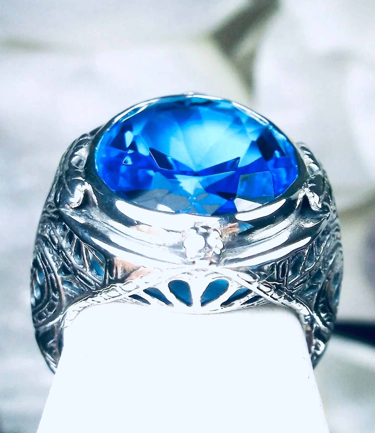 Swiss Blue Ring, Large Oval Ring, Victorian Jewelry Design#D2