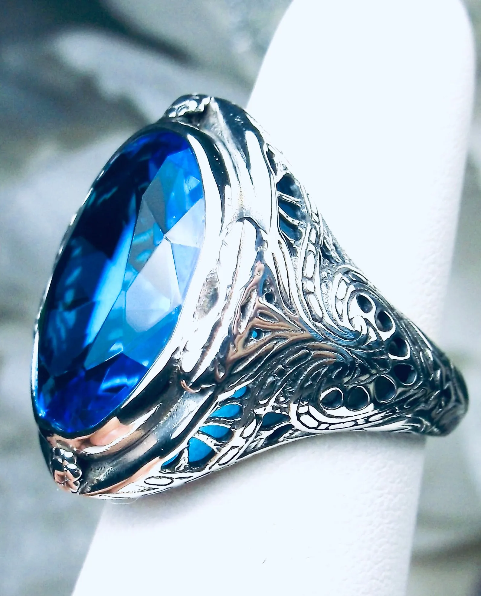 Swiss Blue Ring, Large Oval Ring, Victorian Jewelry Design#D2