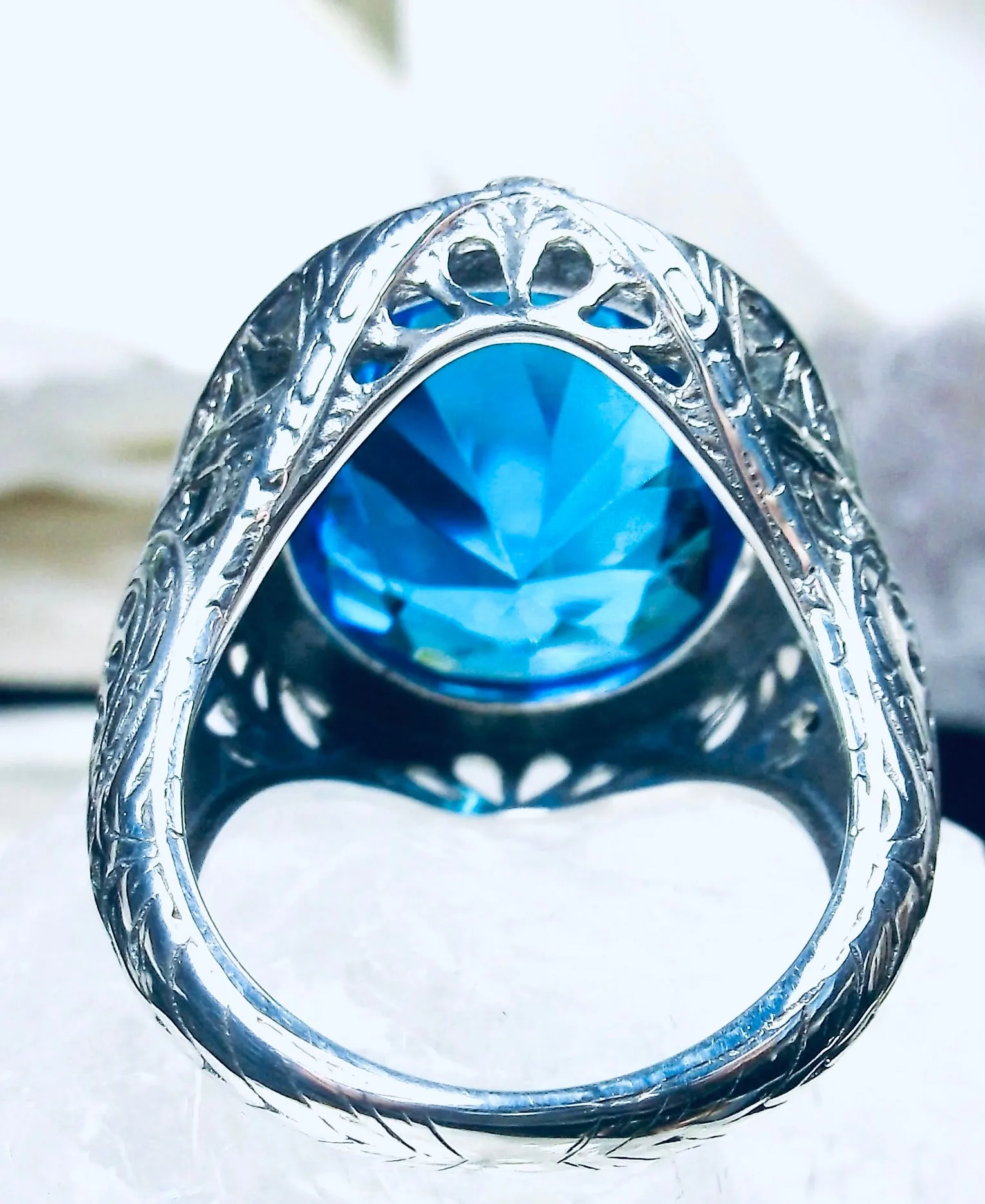 Swiss Blue Ring, Large Oval Ring, Victorian Jewelry Design#D2