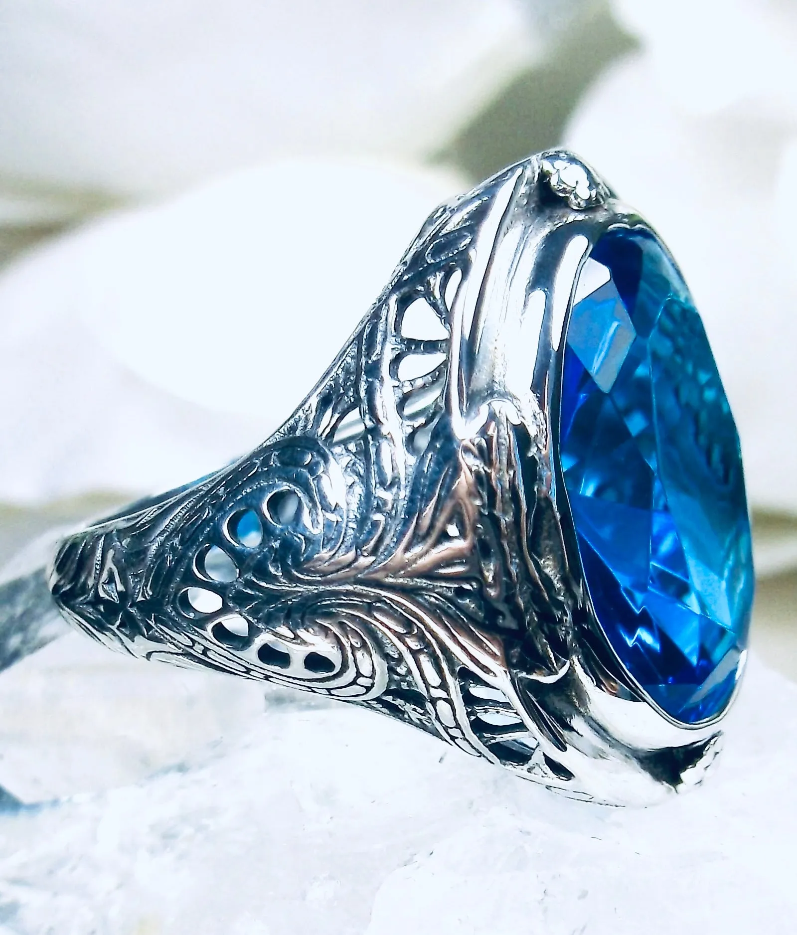 Swiss Blue Ring, Large Oval Ring, Victorian Jewelry Design#D2