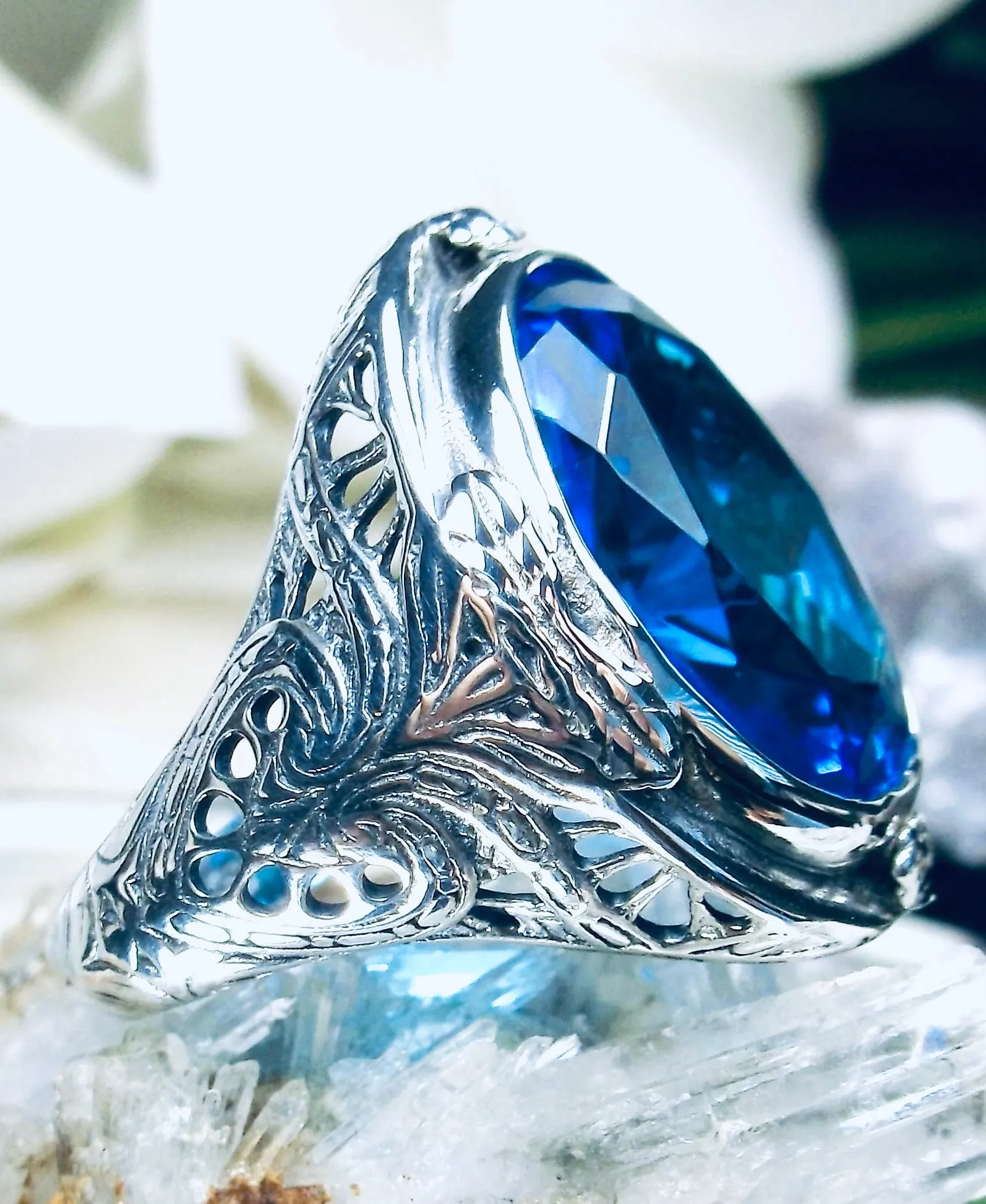 Swiss Blue Ring, Large Oval Ring, Victorian Jewelry Design#D2