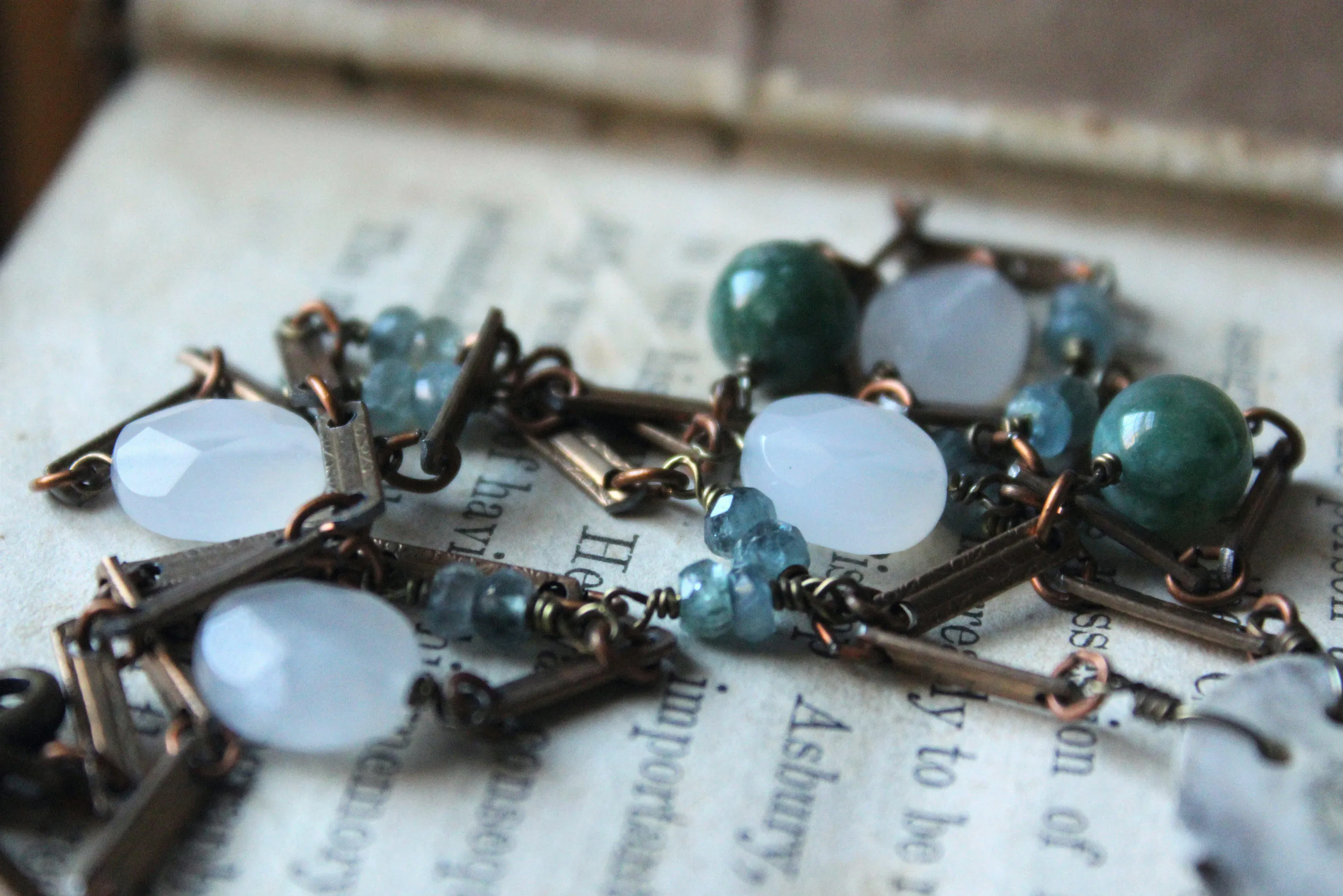 The Bindwood Stag Lodge. Storyteller Series. Skeleton Key, Antler and Gemstone Rosary Style Necklace.