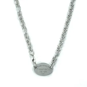 Tiffany & Co Return To Tiffany Sterling Silver Oval Tag Choker Necklace (Newer Model) - 15"