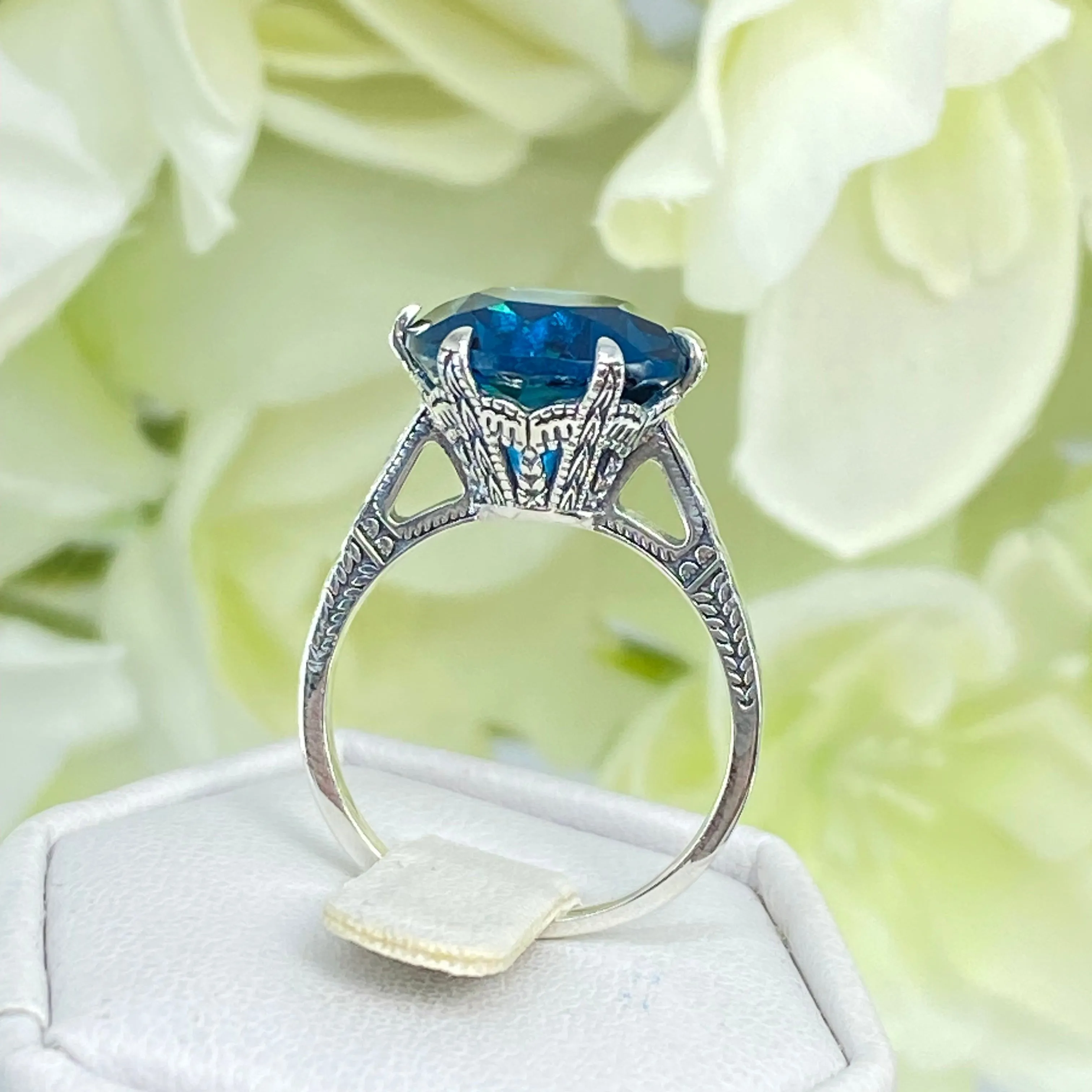 Topaz Ring, London Blue Gemstone Solitaire, Classic Victorian Jewelry #D37