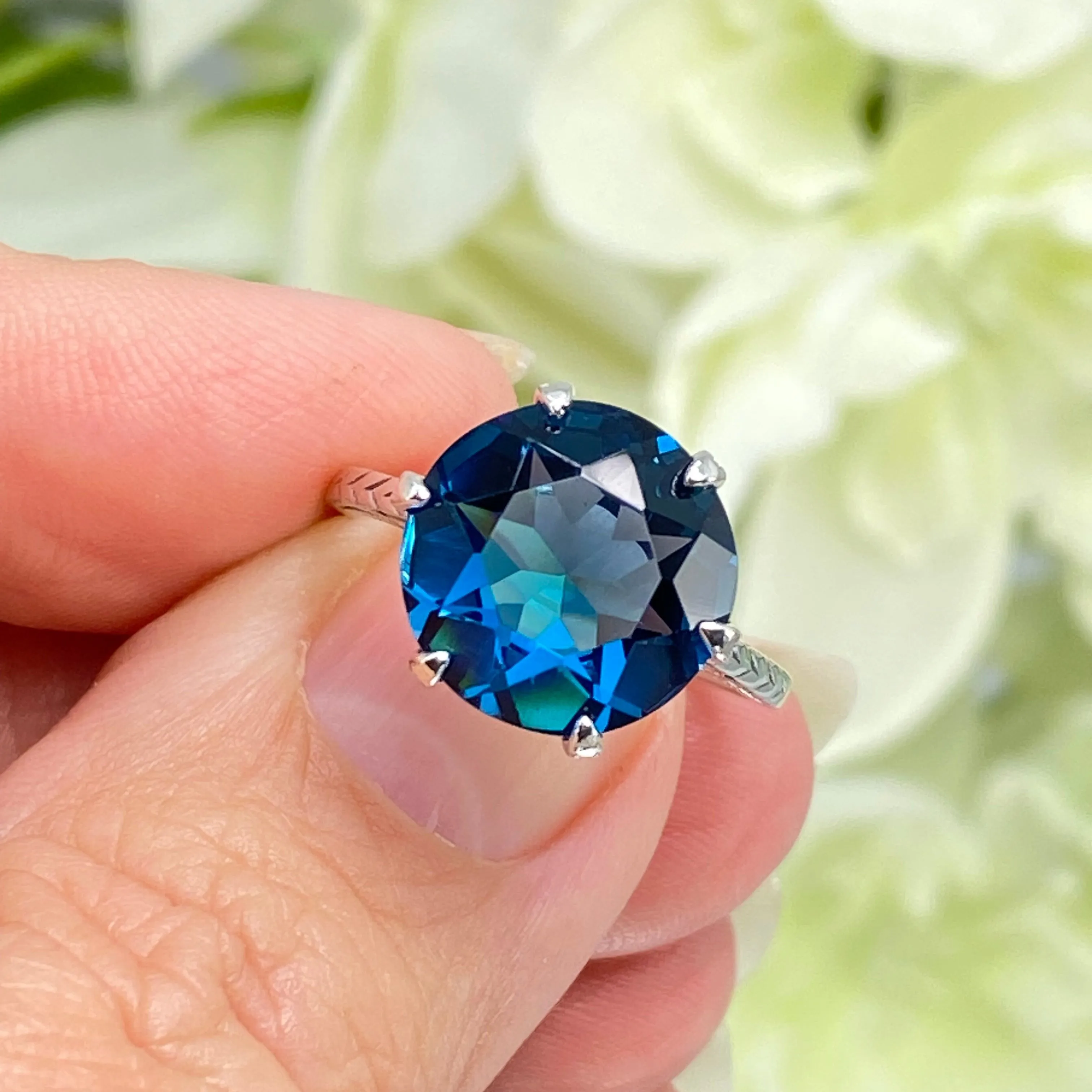 Topaz Ring, London Blue Gemstone Solitaire, Classic Victorian Jewelry #D37