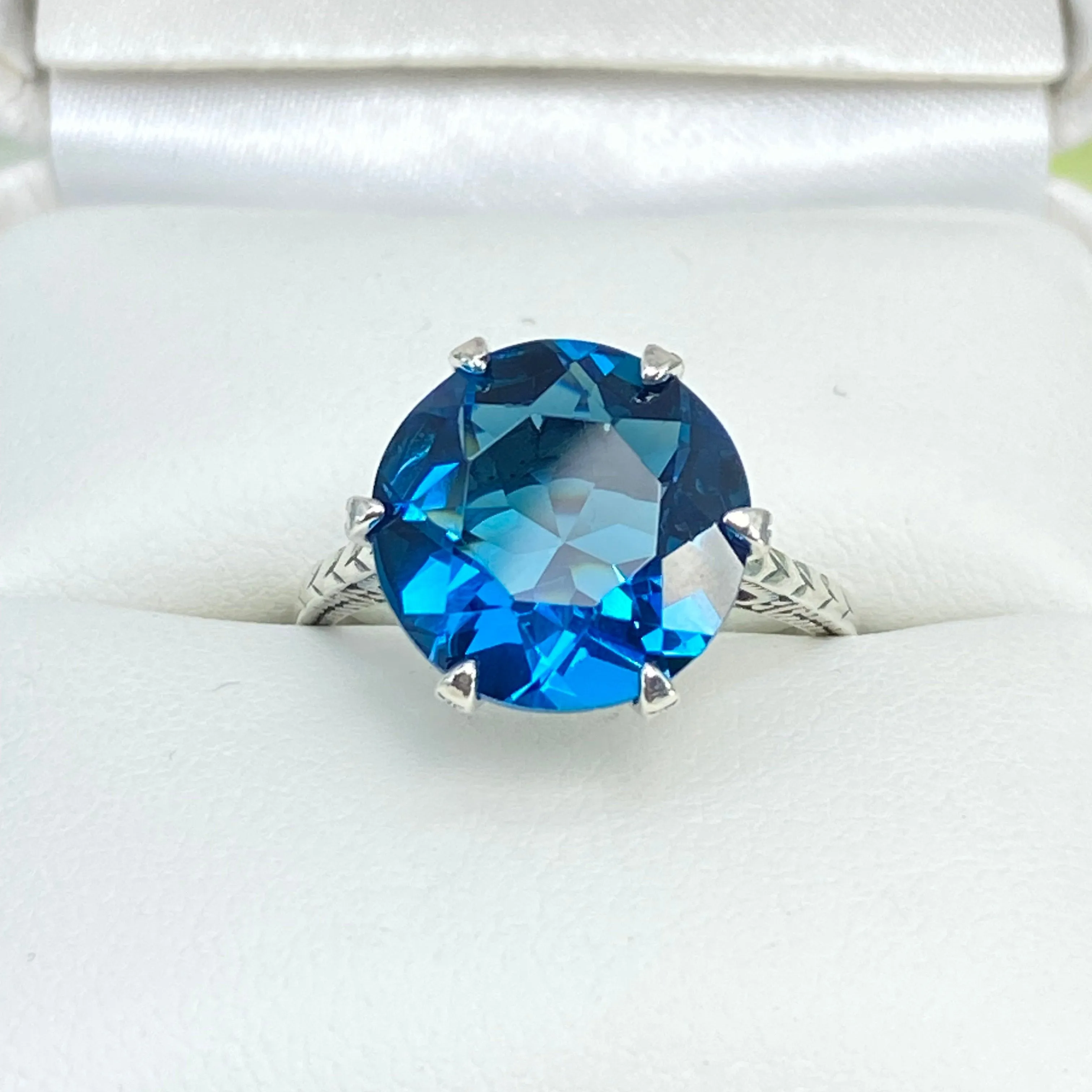 Topaz Ring, London Blue Gemstone Solitaire, Classic Victorian Jewelry #D37