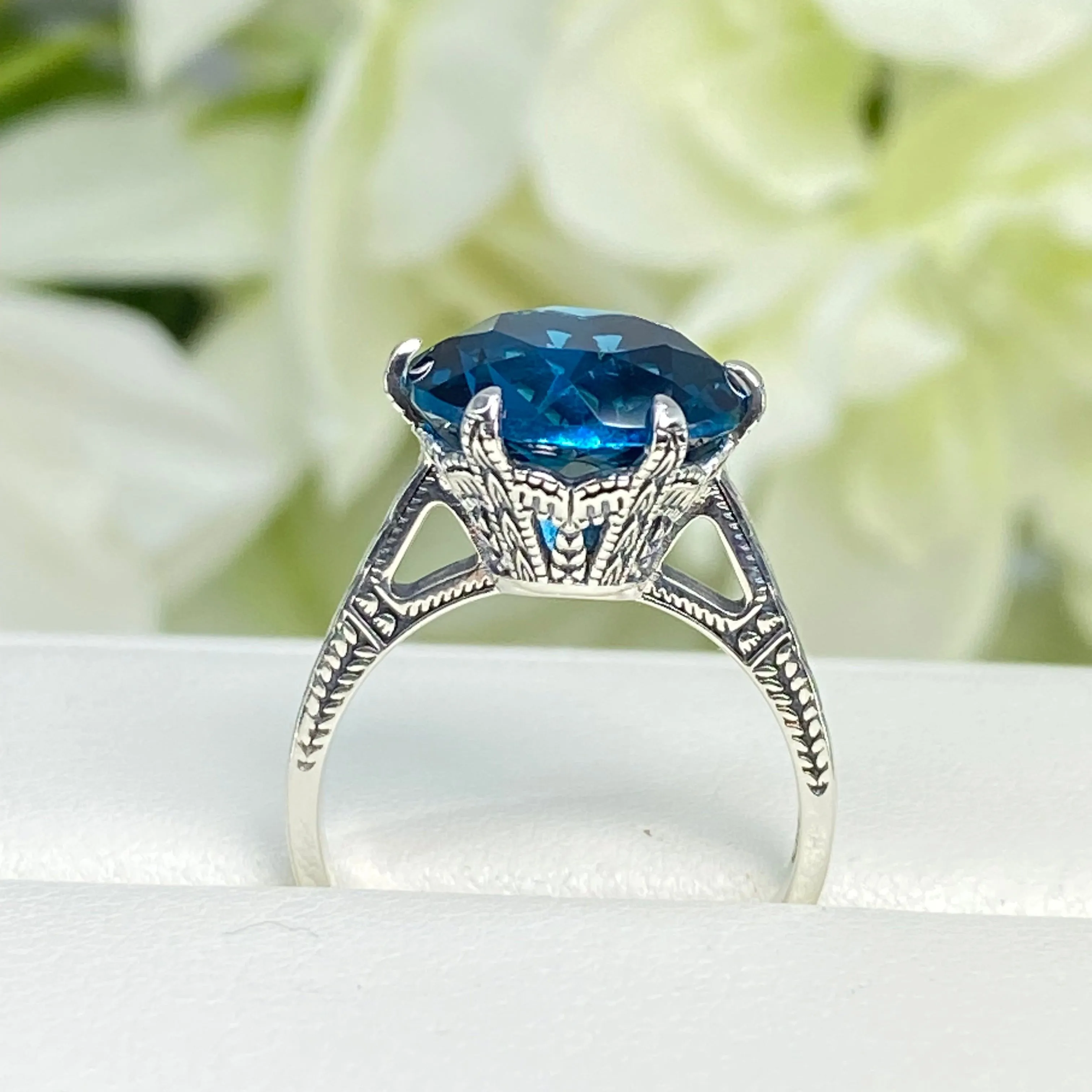 Topaz Ring, London Blue Gemstone Solitaire, Classic Victorian Jewelry #D37