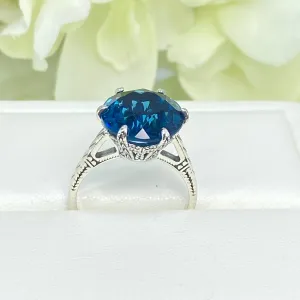 Topaz Ring, London Blue Gemstone Solitaire, Classic Victorian Jewelry #D37