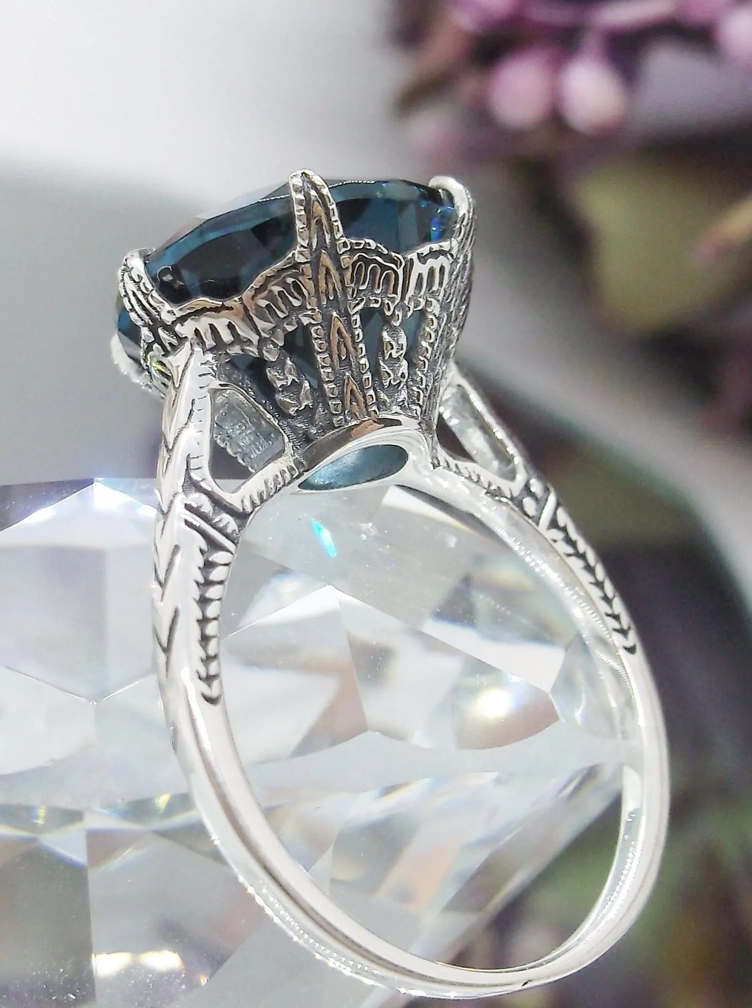 Topaz Ring, London Blue Gemstone Solitaire, Classic Victorian Jewelry #D37