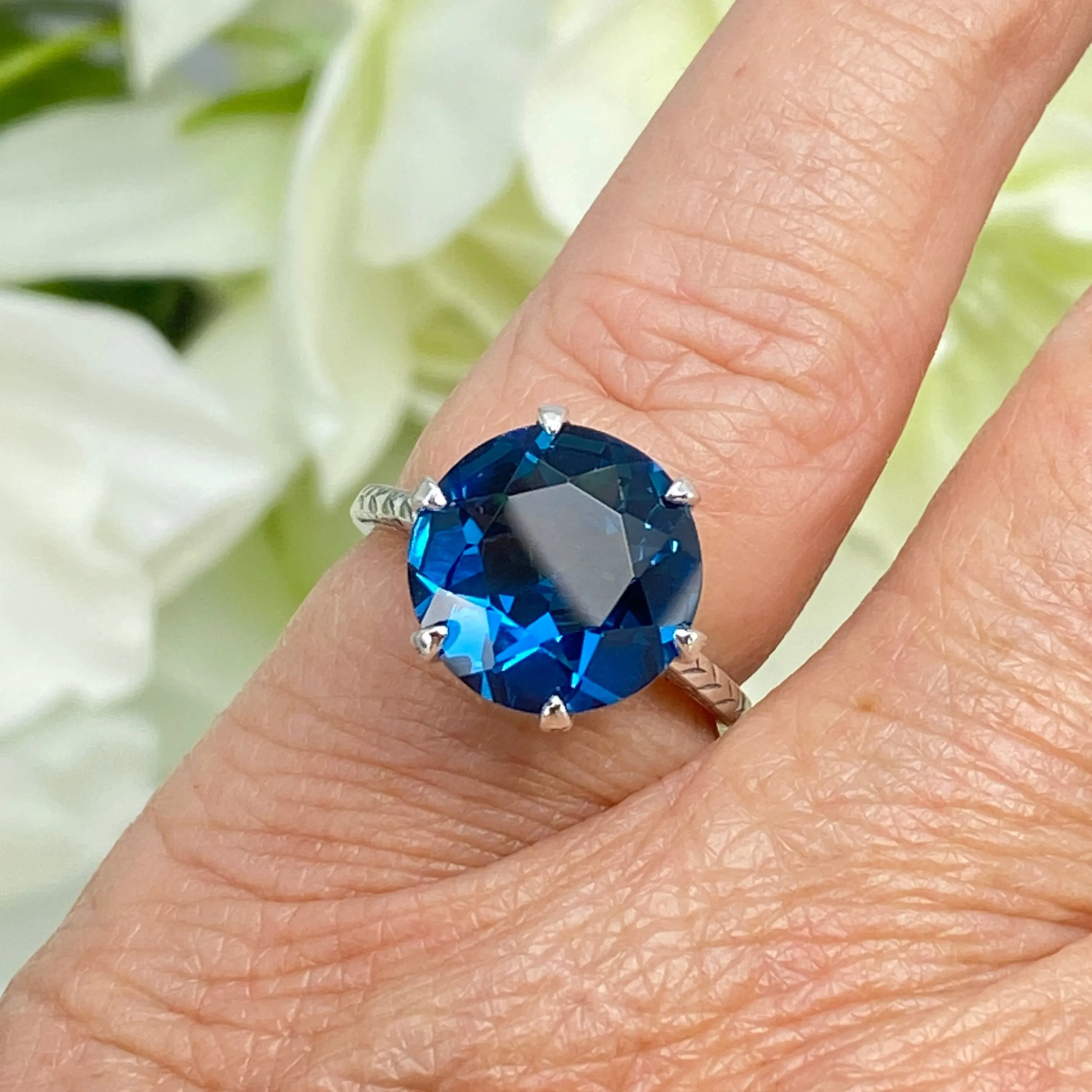 Topaz Ring, London Blue Gemstone Solitaire, Classic Victorian Jewelry #D37