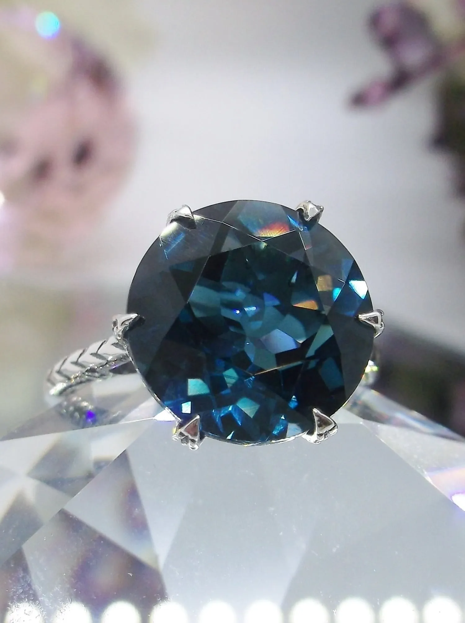 Topaz Ring, London Blue Gemstone Solitaire, Classic Victorian Jewelry #D37