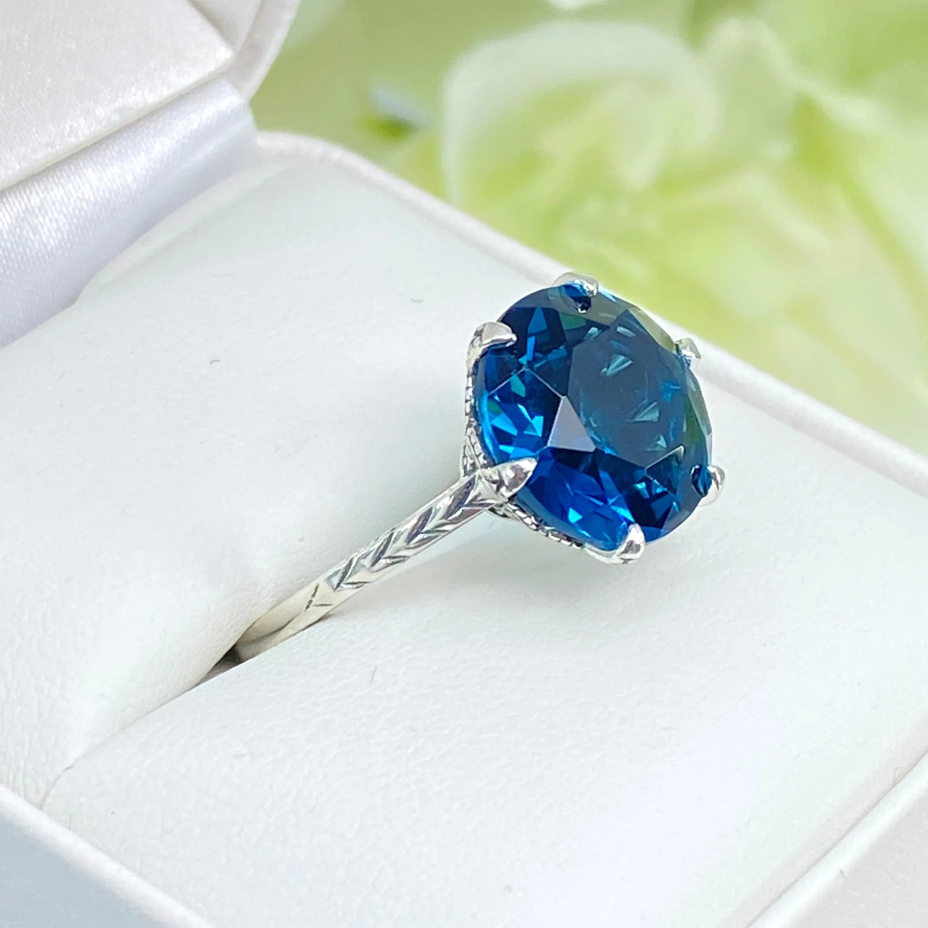 Topaz Ring, London Blue Gemstone Solitaire, Classic Victorian Jewelry #D37