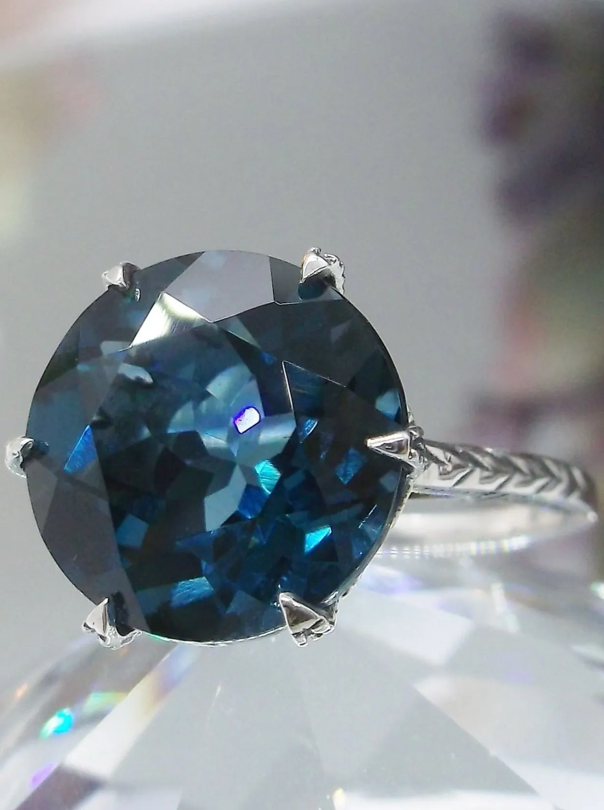 Topaz Ring, London Blue Gemstone Solitaire, Classic Victorian Jewelry #D37