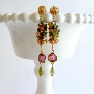 Tourmaline Slices Long Tourmaline Cluster Earrings - Tatiana IV Earrings