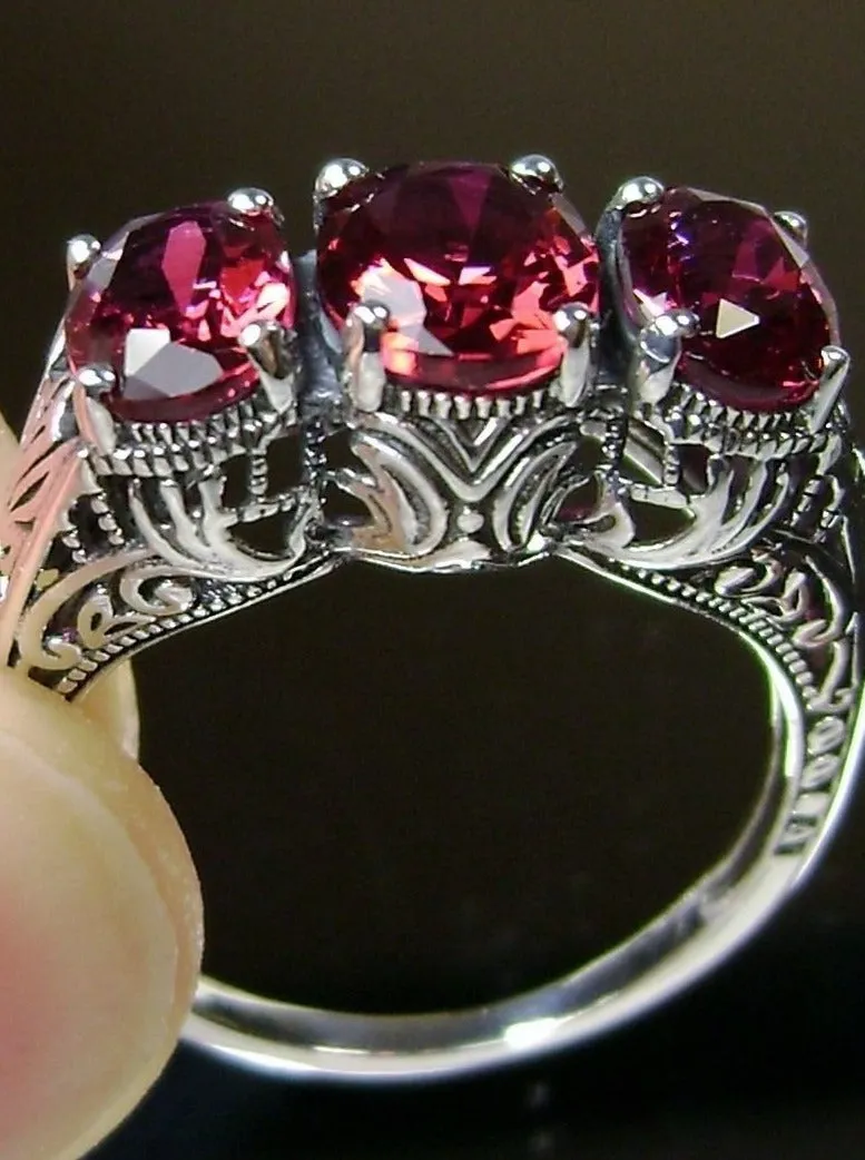 Trinity Ruby Ring, Natural or Simulated Triple Gem Art Deco Ring | Vintage Style Jewelry #D41